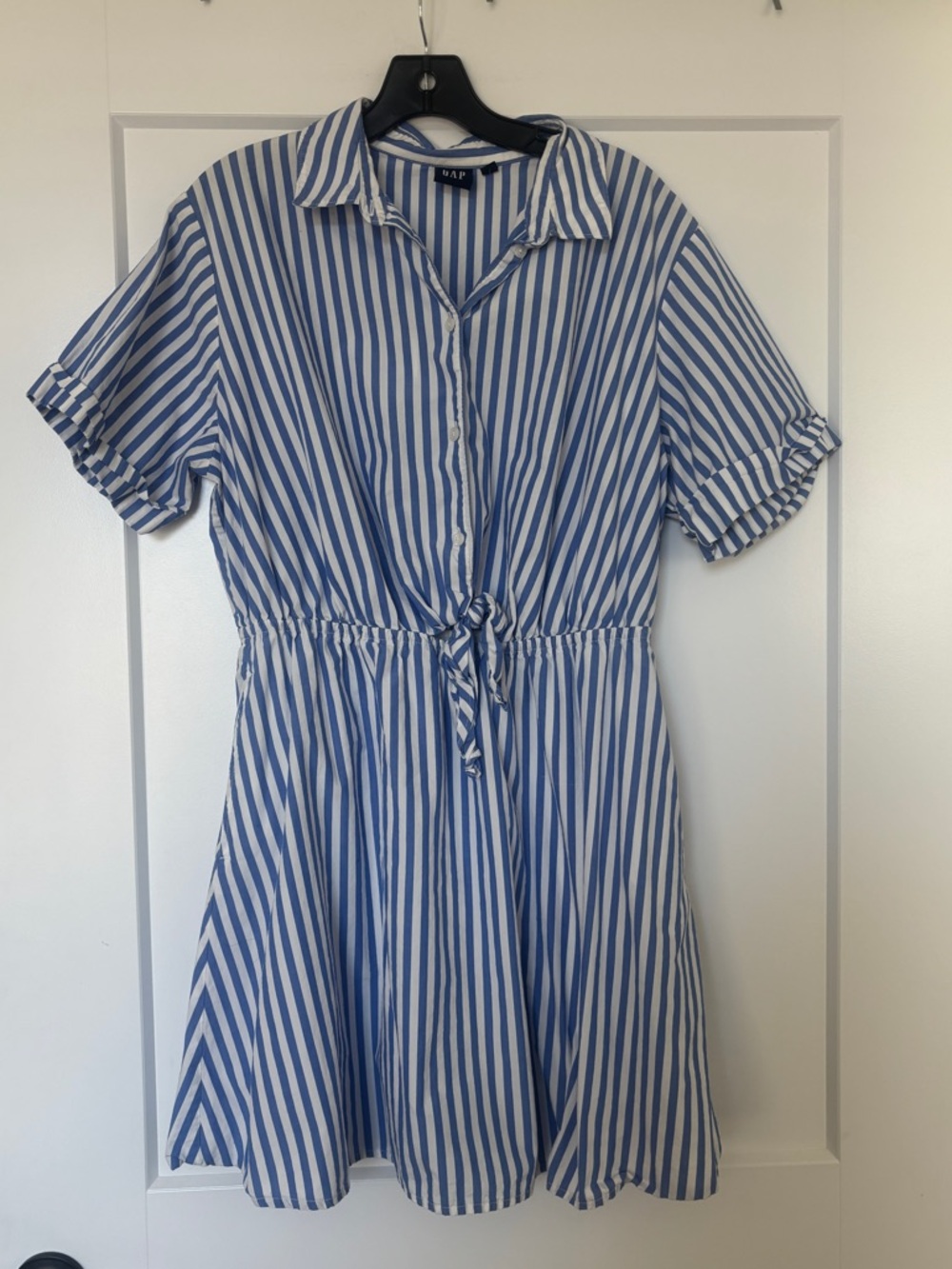 Gap 100% cotton blue and white striped shirt dress size Large